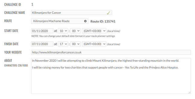 Example of a completed challenge tracker form