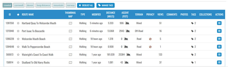 Routes tagged with coastal
