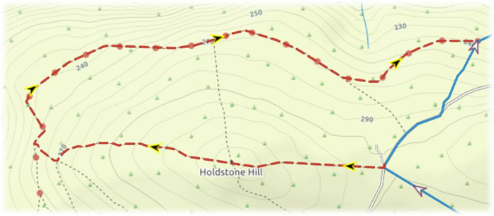 Detour shown with red dashed line