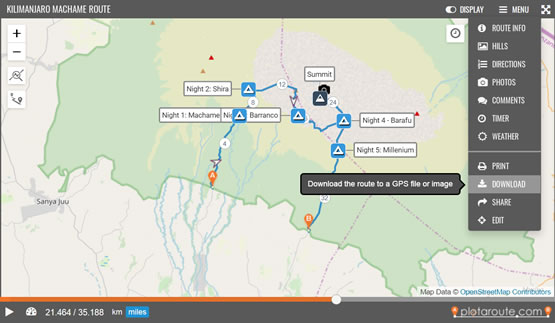 Select DOWNLOAD from the route map menu