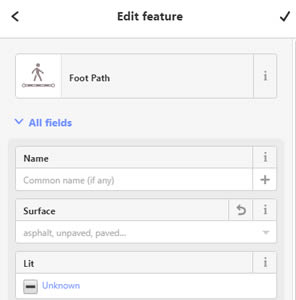 Panel showing attributes of a feature on the OSM map