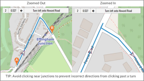 Example of incorrect directions caused by inaccurate plotting