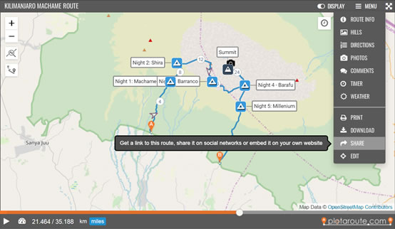 Select SHARE from the route map menu