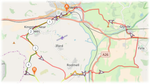 Plotting a route by tracing over other routes